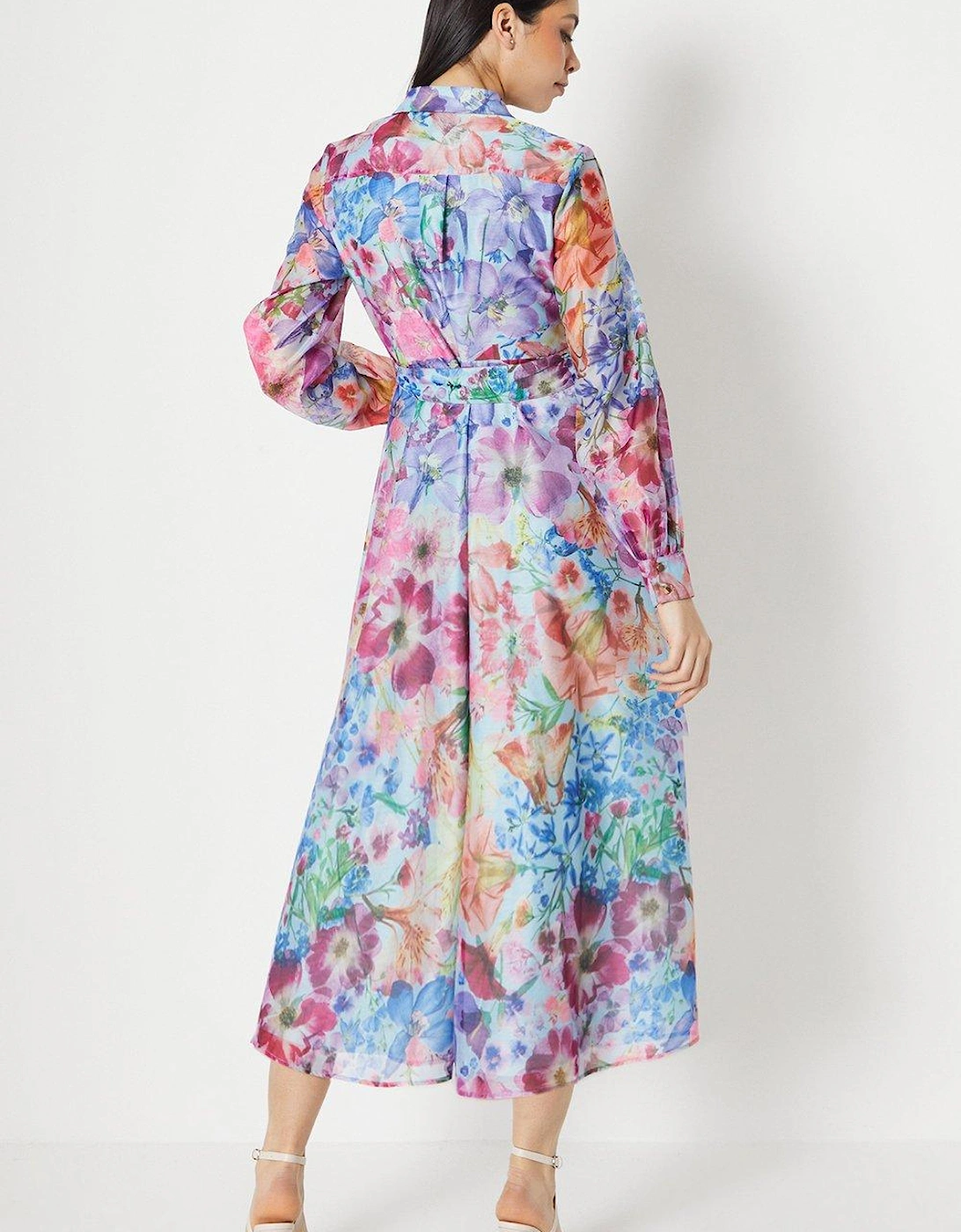 Printed Organza Shirt Dress