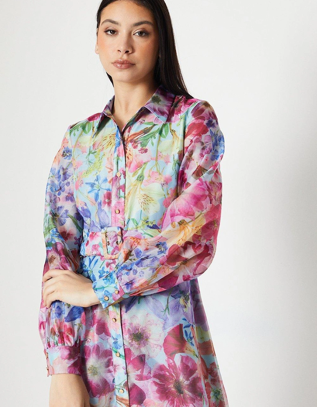 Printed Organza Shirt Dress