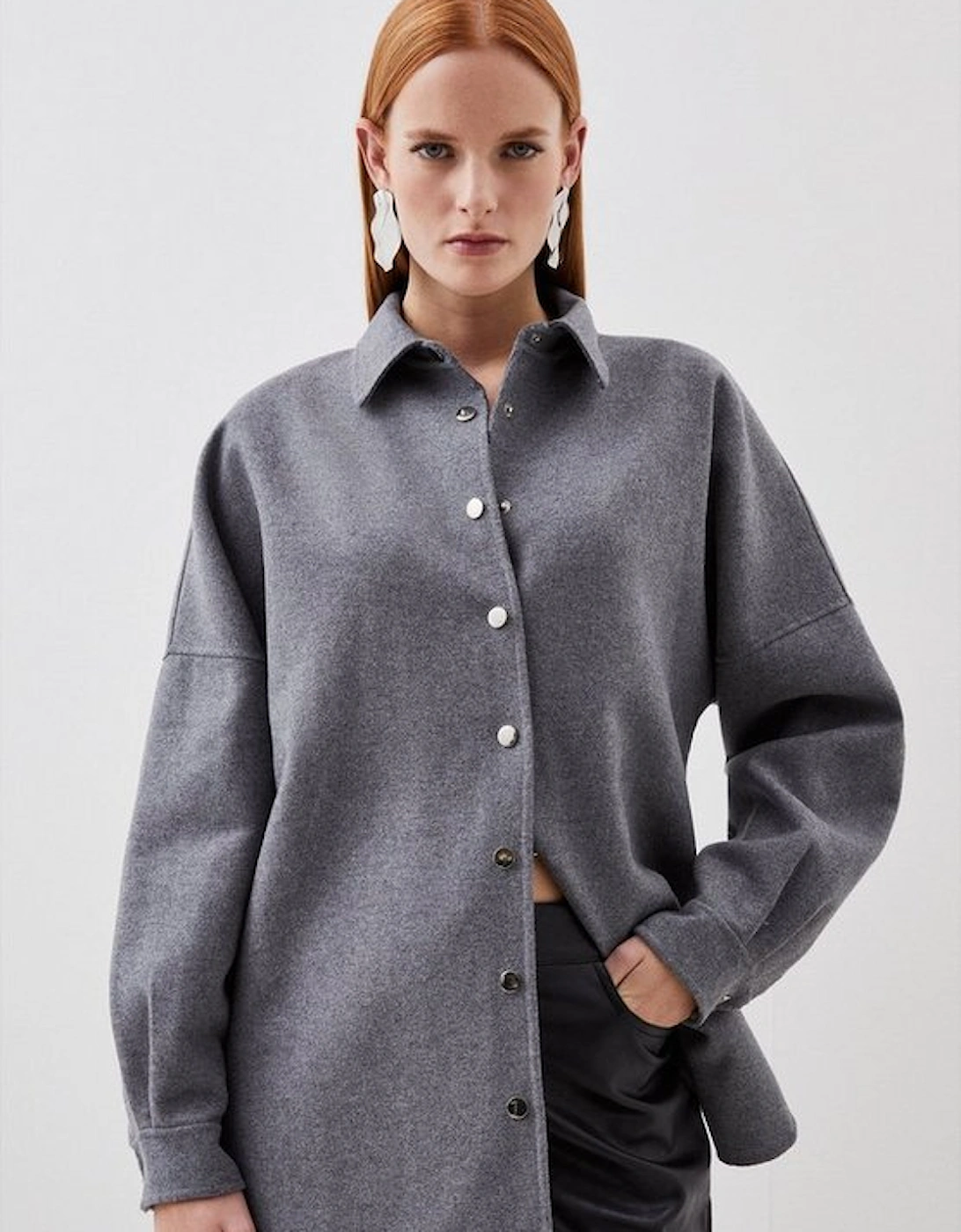 Tailored Double Faced Wool Blend Overshirt
