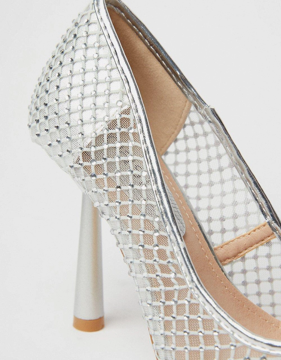 Tori Diamante Mesh Pointed Stiletto Court Shoes