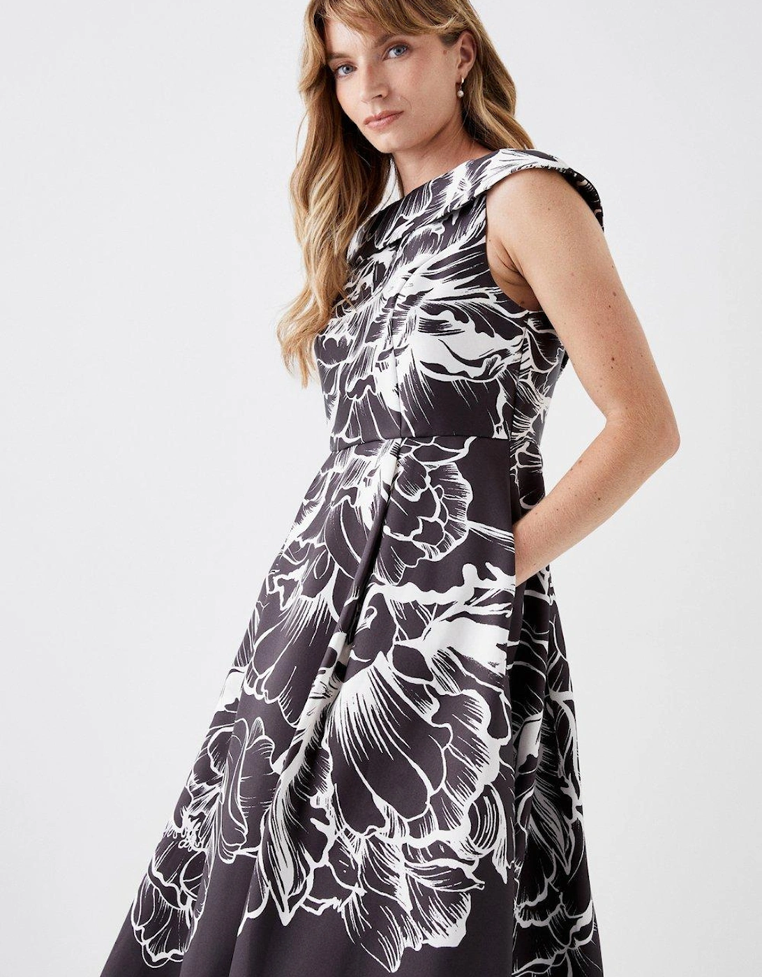 Bardot Twill Midi Dress With Contrast Hem
