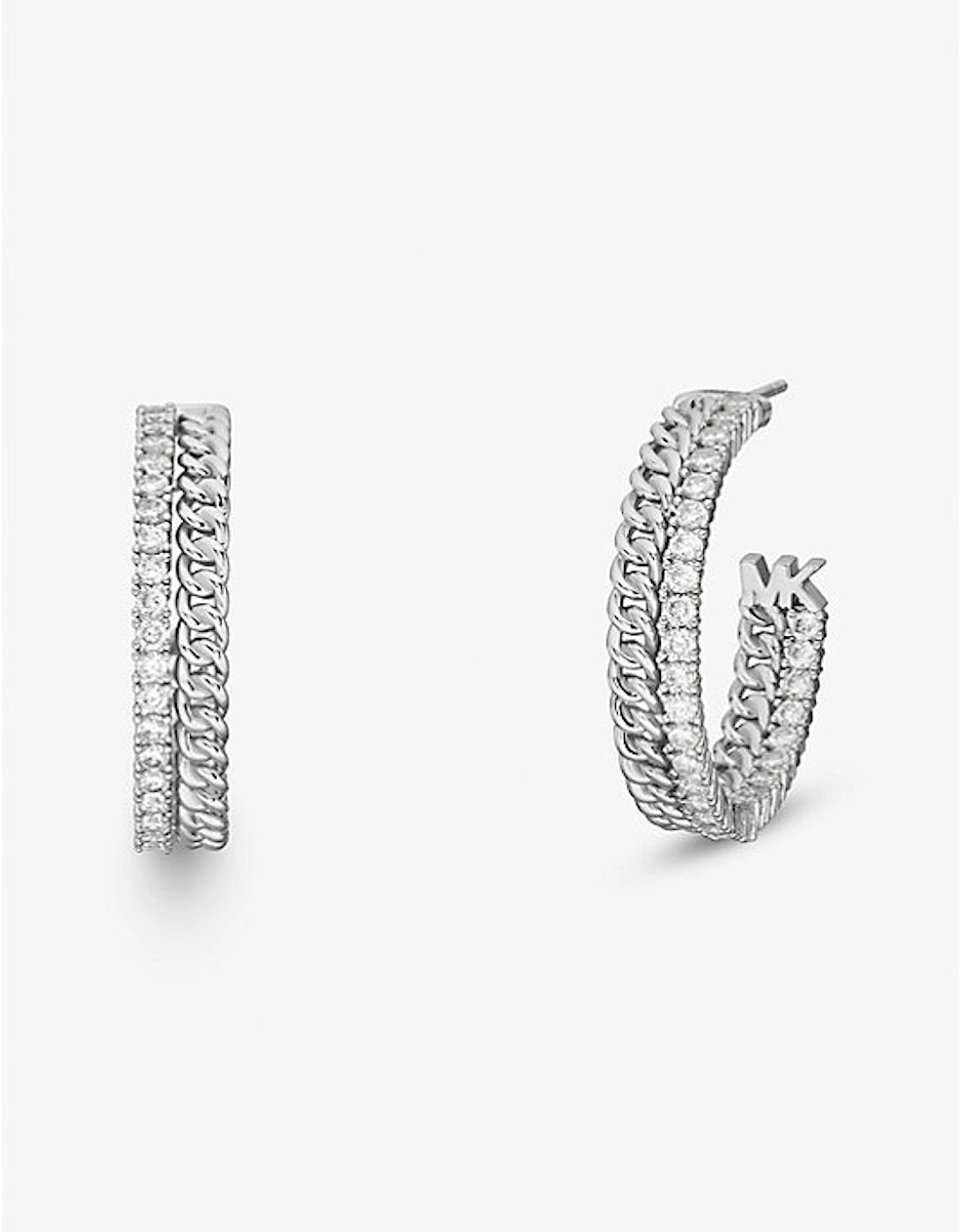 Precious Metal-Plated Brass Pavé Chain Hoop Earrings, 2 of 1