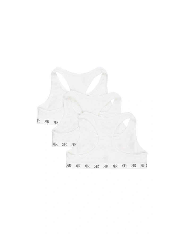 Girls Branded Racer Back Crop Top Pack - White