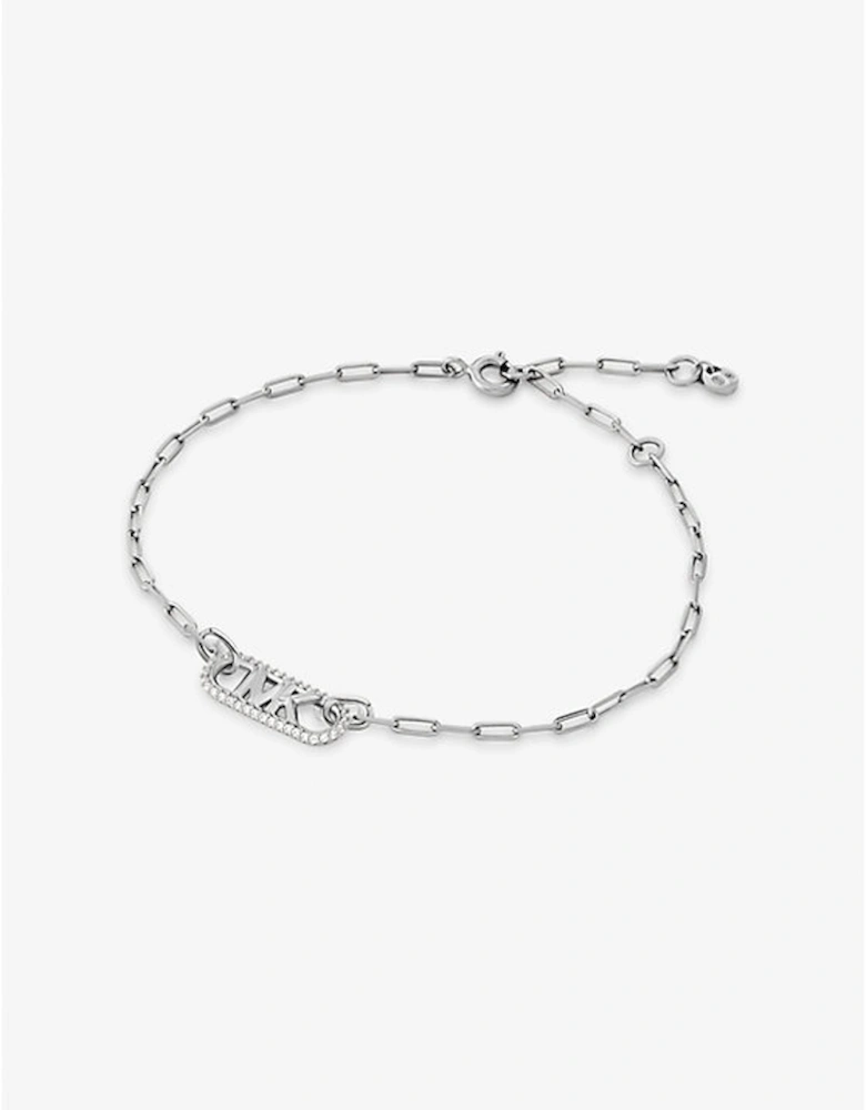 Precious Metal-Plated Sterling Silver Pavé Empire Logo Chain Link Bracelet