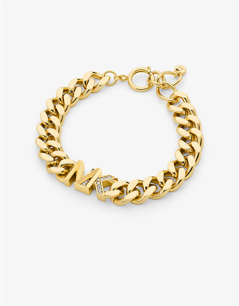 Precious Metal-Plated Brass Pavé Logo Curb Link Bracelet