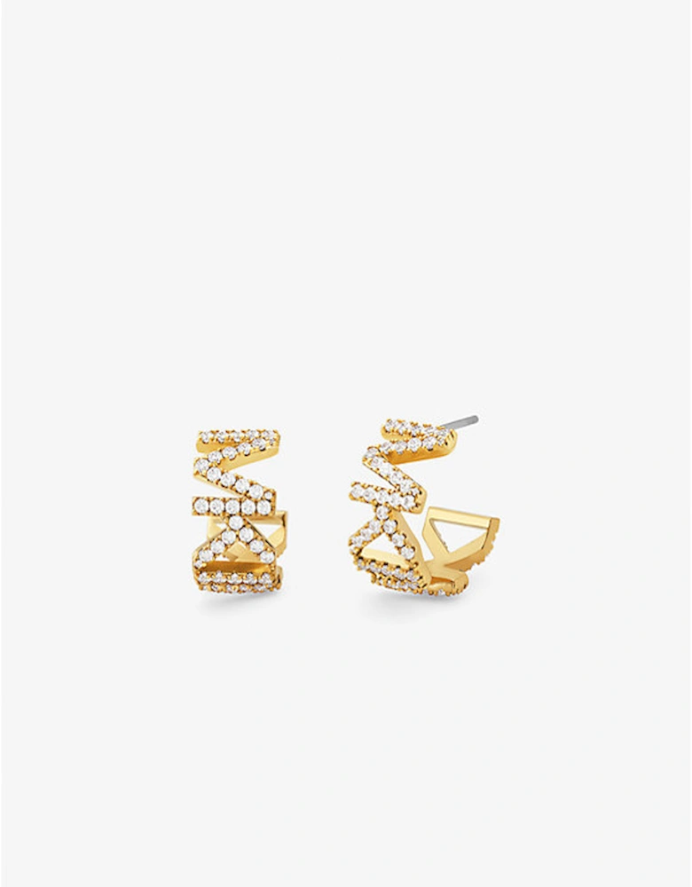 Precious Metal-Plated Brass Pavé Logo Small Hoop Earrings