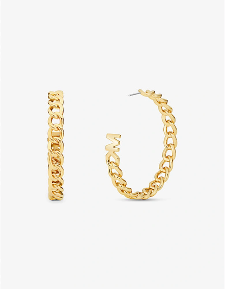 Precious Metal-Plated Brass Curb Link Hoop Earrings