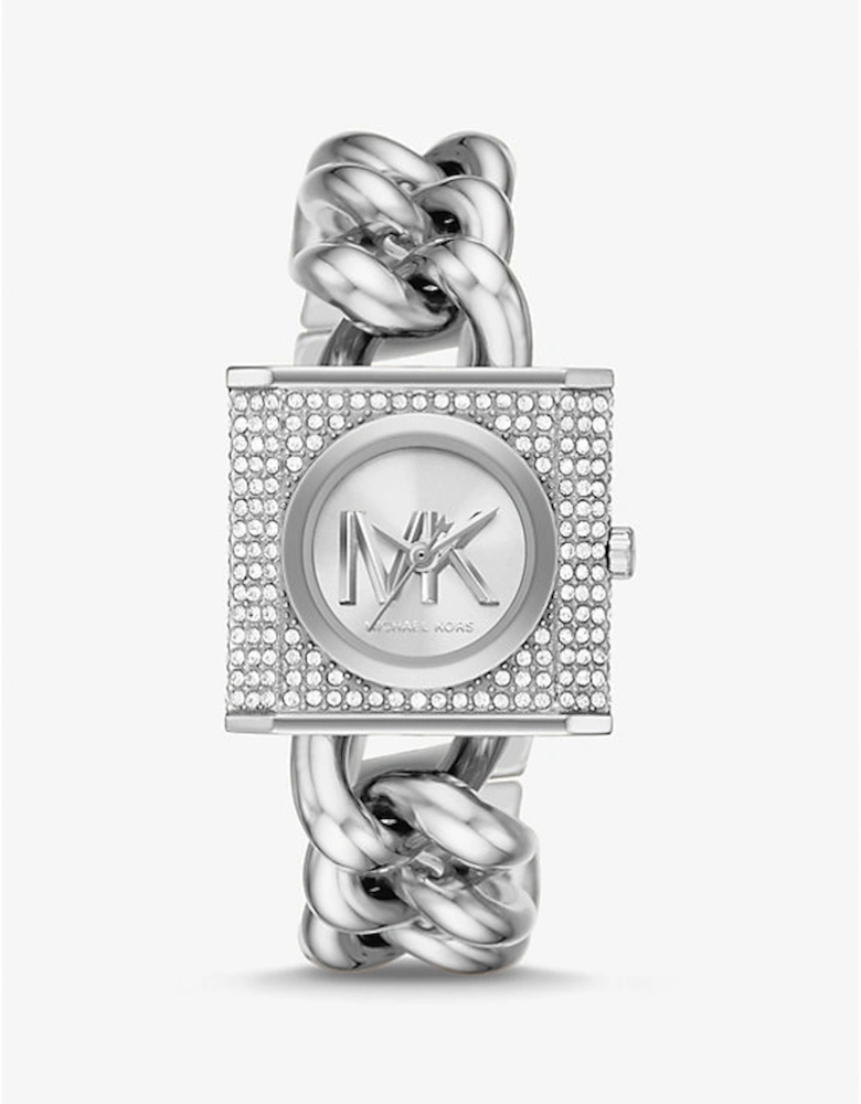 Mini Lock Pavé Silver-Tone Chain Watch