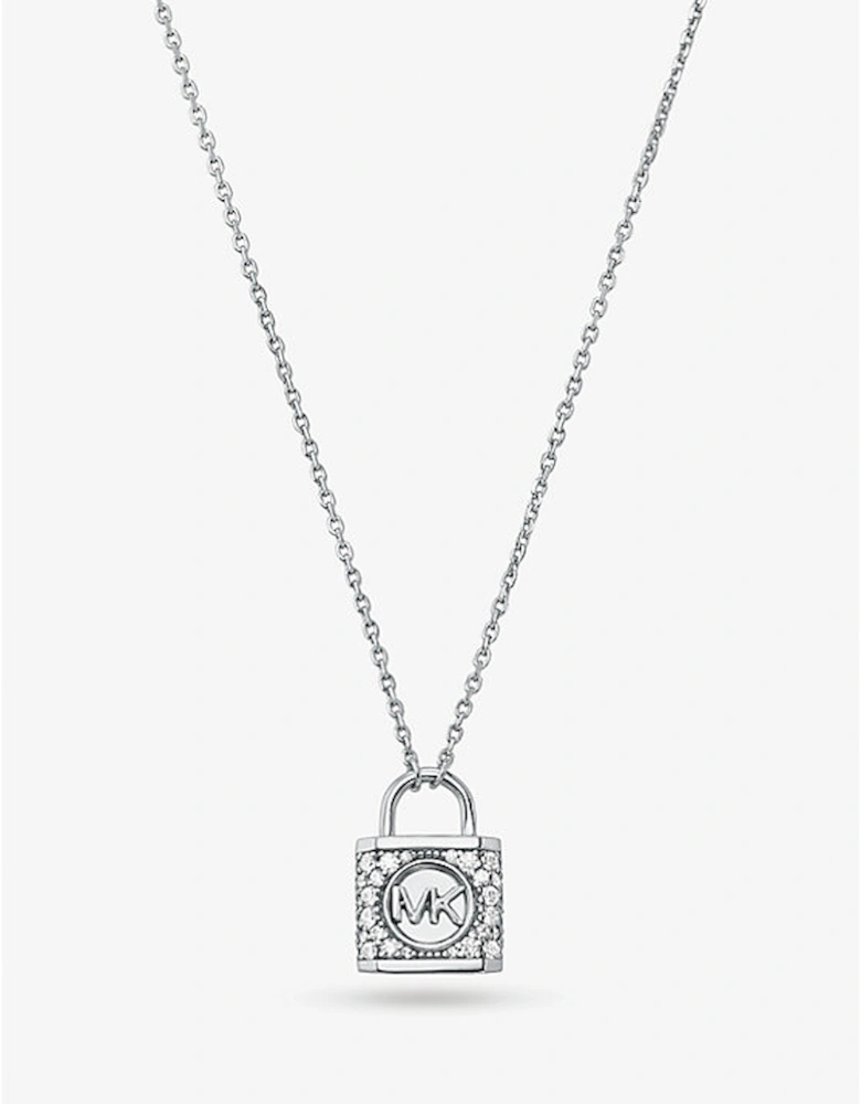 Precious Metal-Plated Sterling Silver Pavé Lock Necklace