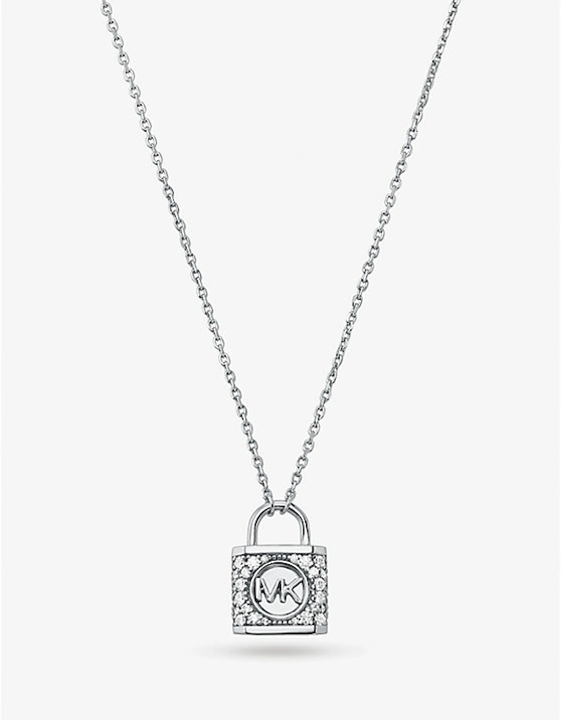 Precious Metal-Plated Sterling Silver Pavé Lock Necklace, 2 of 1
