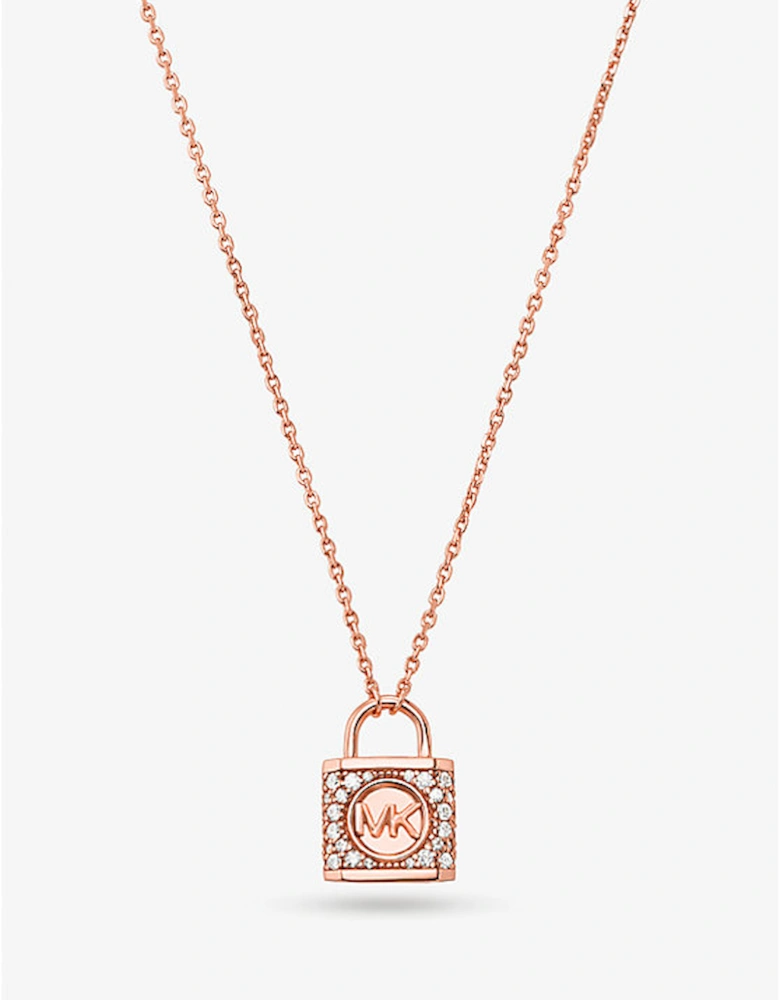 Precious Metal-Plated Sterling Silver Pavé Lock Necklace