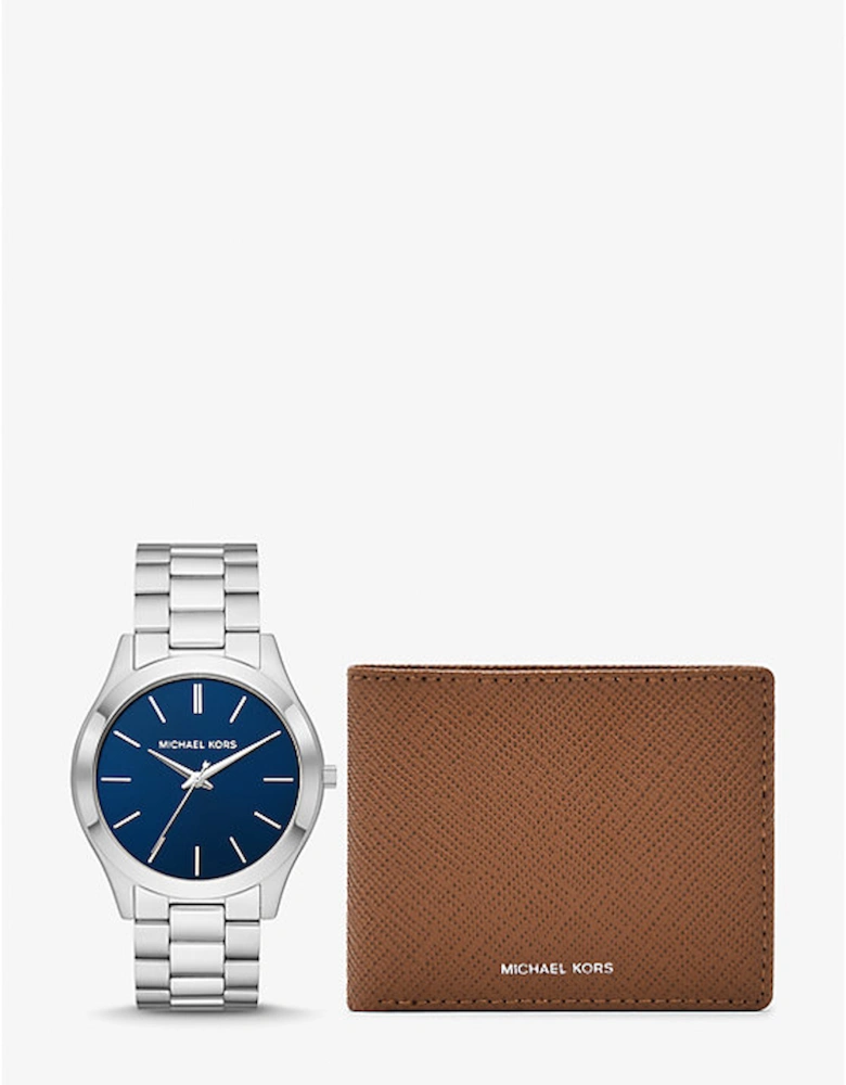 Oversized Slim Runway Silver-Tone Watch and Saffiano Leather Wallet