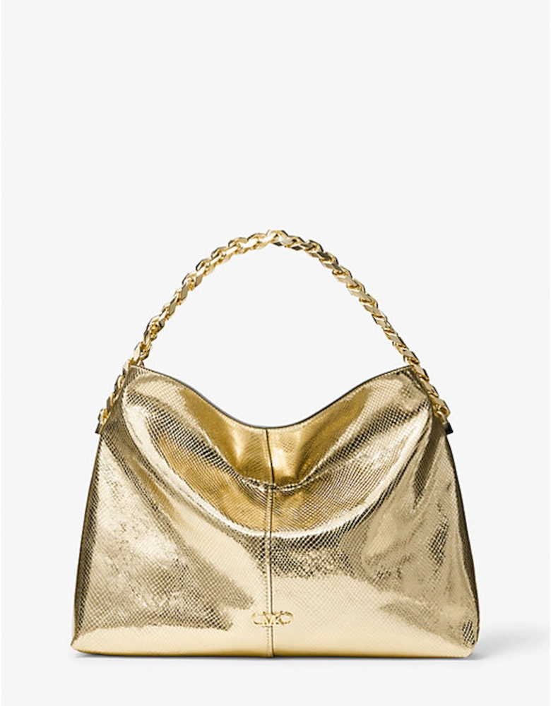 Jordyn Large Metallic Snake Embossed Leather Hobo Shoulder Bag