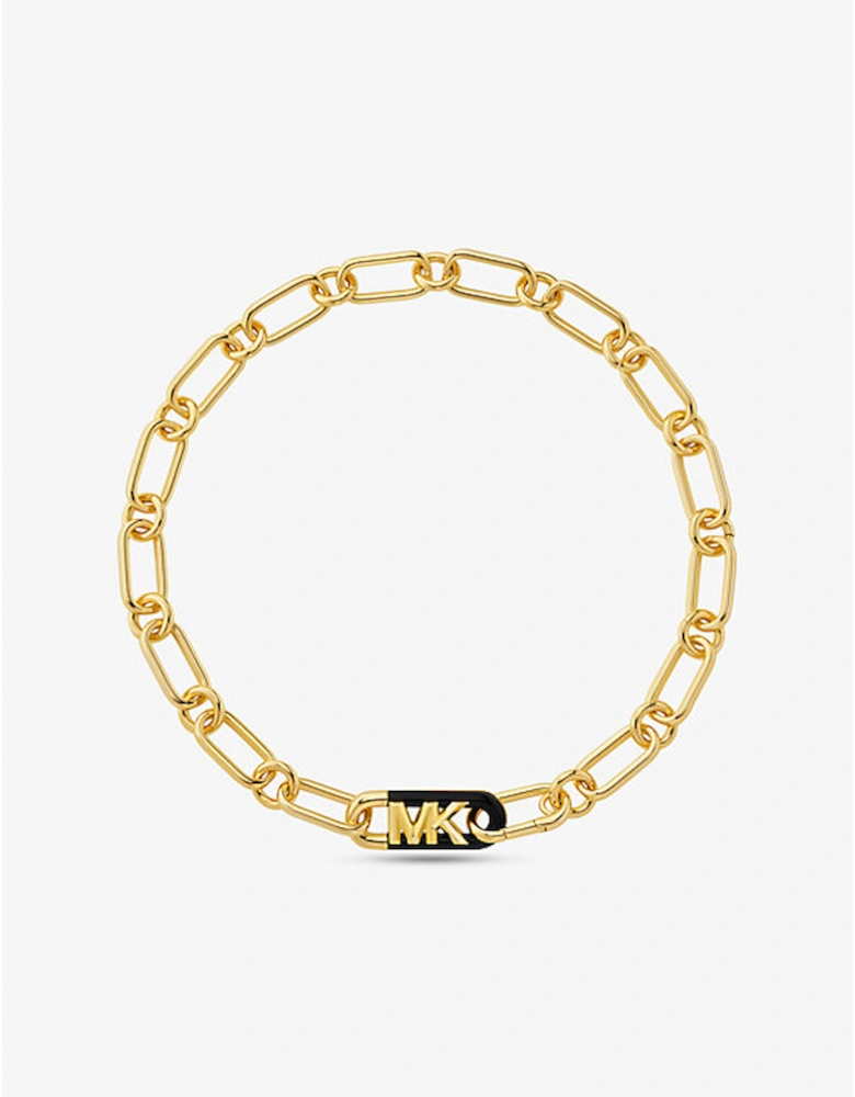 Precious Metal-Plated Brass and Acetate Empire Logo Chain Necklace