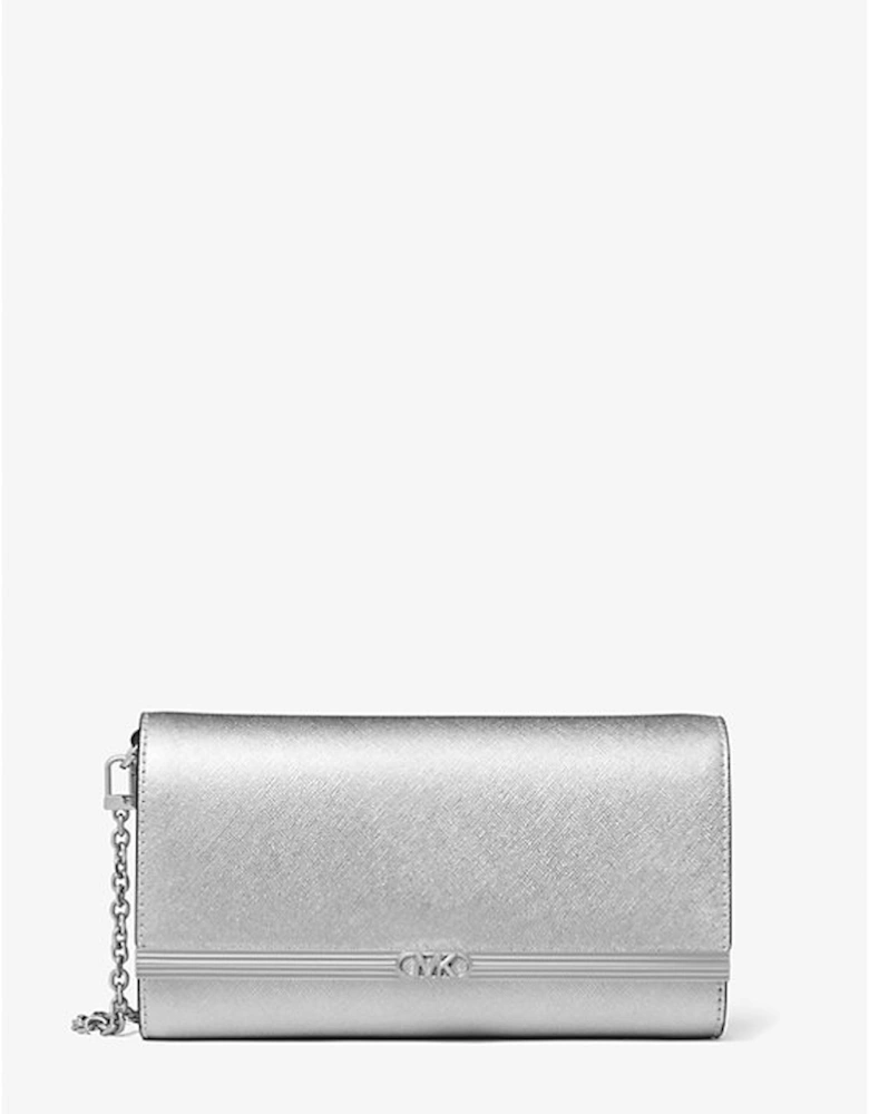 Mona Large Metallic Saffiano Leather Clutch