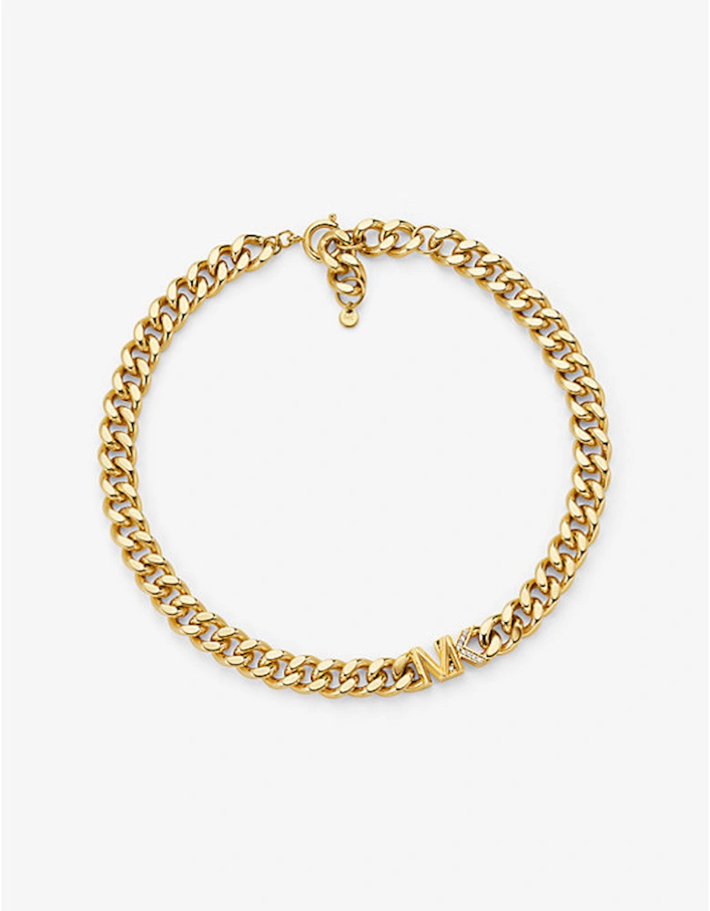 Precious Metal-Plated Brass Pavé Logo Curb Link Necklace