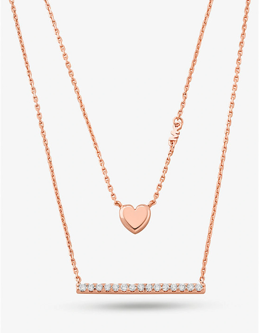 Precious Metal-Plated Sterling Silver Double Heart and Pavé Bar Necklace, 2 of 1