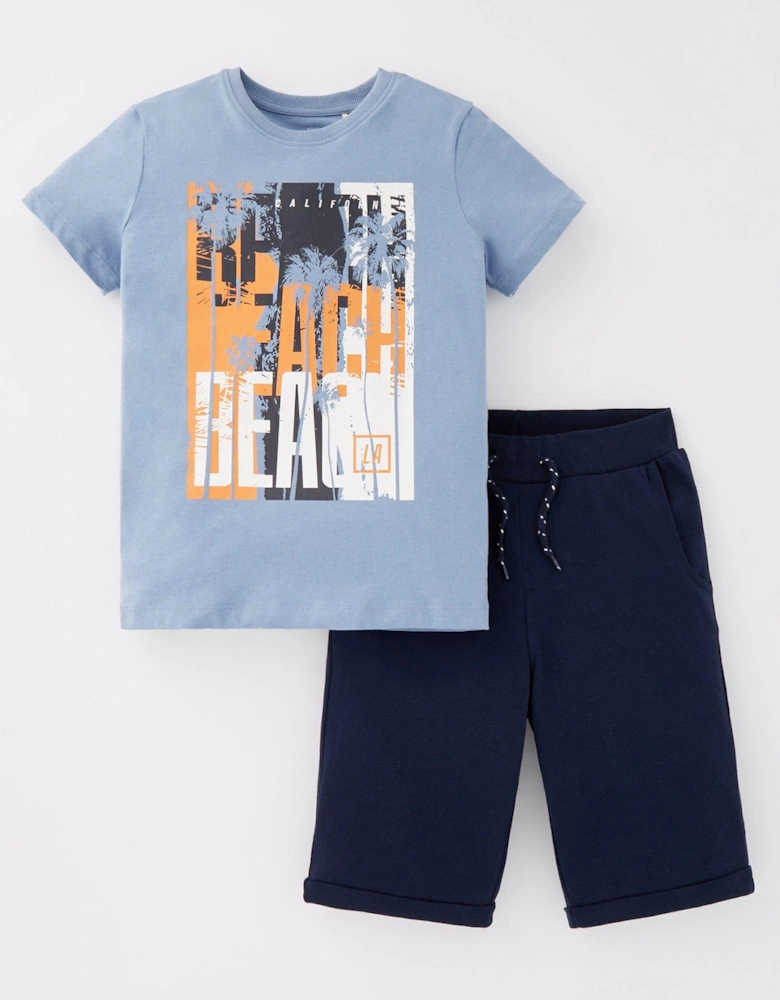 Boys 2 Piece Beach Tshirt & Shorts Set - Troposphere Beach - Blue