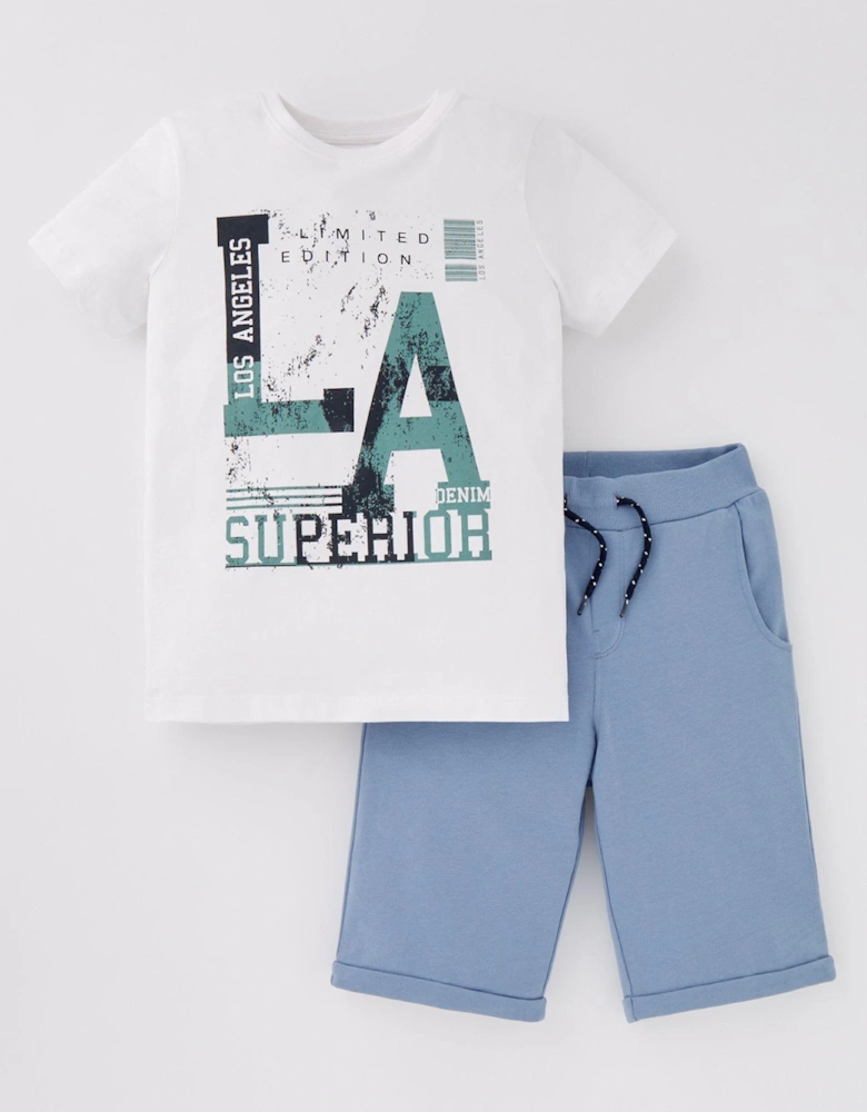 Boys 2 Piece LA Tshirt & Shorts Set - Bright White