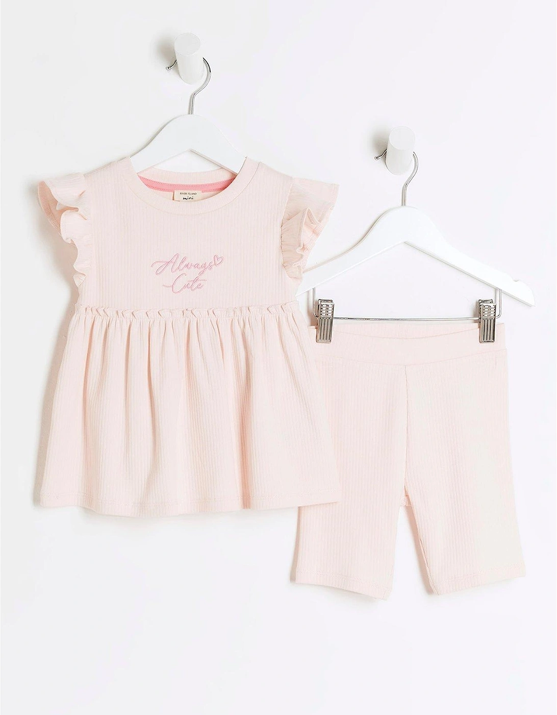 Mini Girls Ribbed Peplum T-shirt Set - Pink, 2 of 1