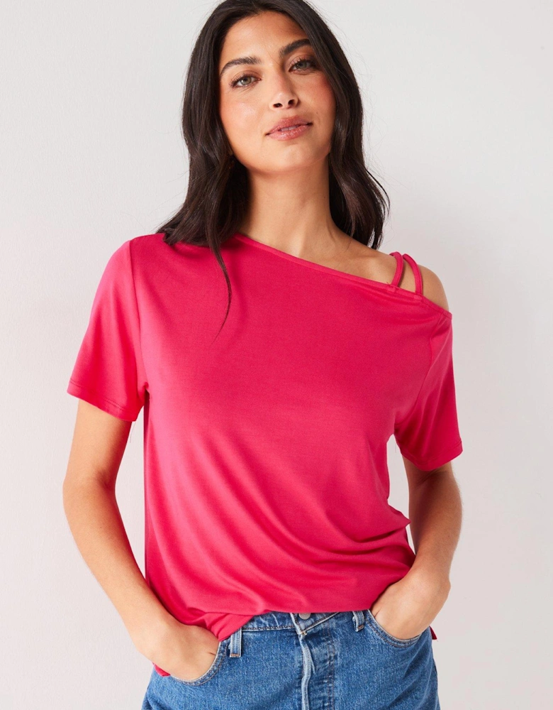 Strap Shoulder Detail T-Shirt - Pink
