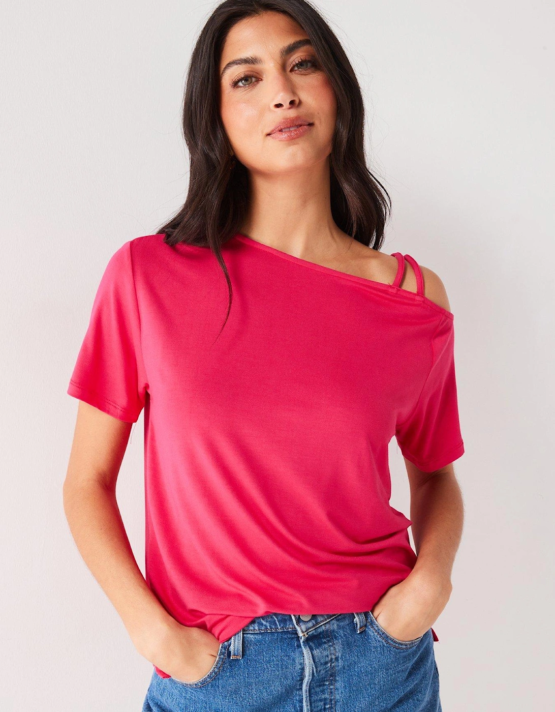 Strap Shoulder Detail T-Shirt - Pink, 2 of 1