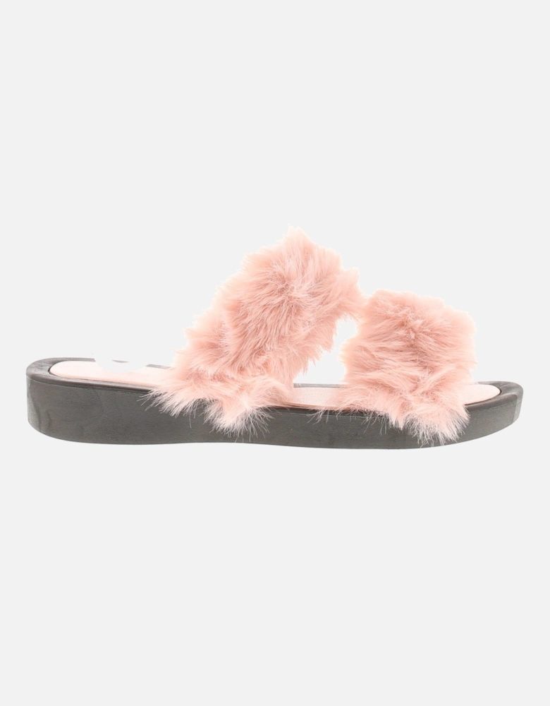 Womens Wedge Sliders Sandals Faux Fur Pansy pink UK Size