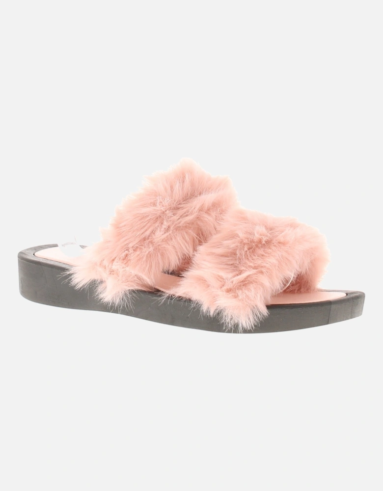 Womens Wedge Sliders Sandals Faux Fur Pansy pink UK Size