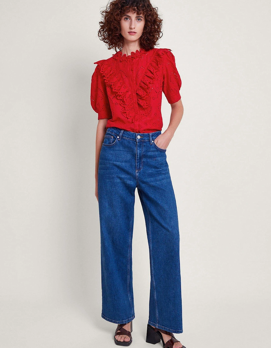 Mari Broderie Blouse - Red, 2 of 1