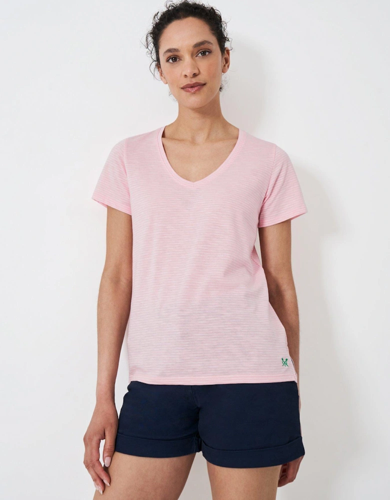 Perfect Stripe V Neck Slub T Shirt - Pink