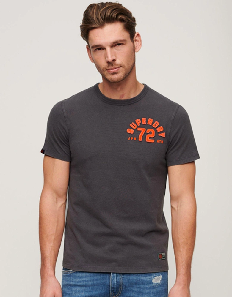 Vintage Athletic Chest Short Sleeve T-Shirt - Dark Grey