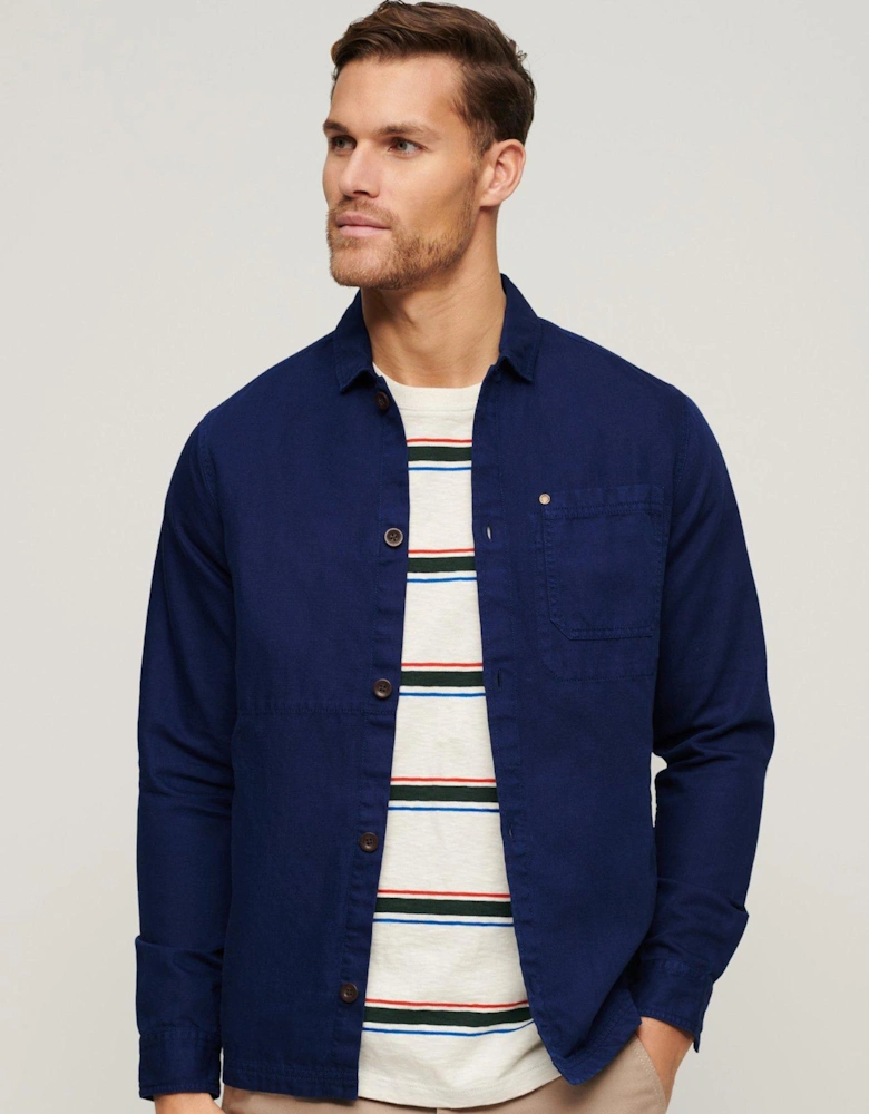 Merchant Linen Blend Overshirt - Navy