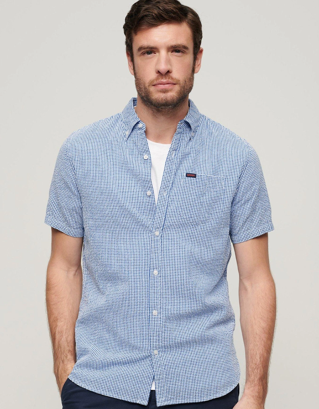 Gingham Seersucker Short Sleeve Regular Fit Shirt - Blue, 2 of 1