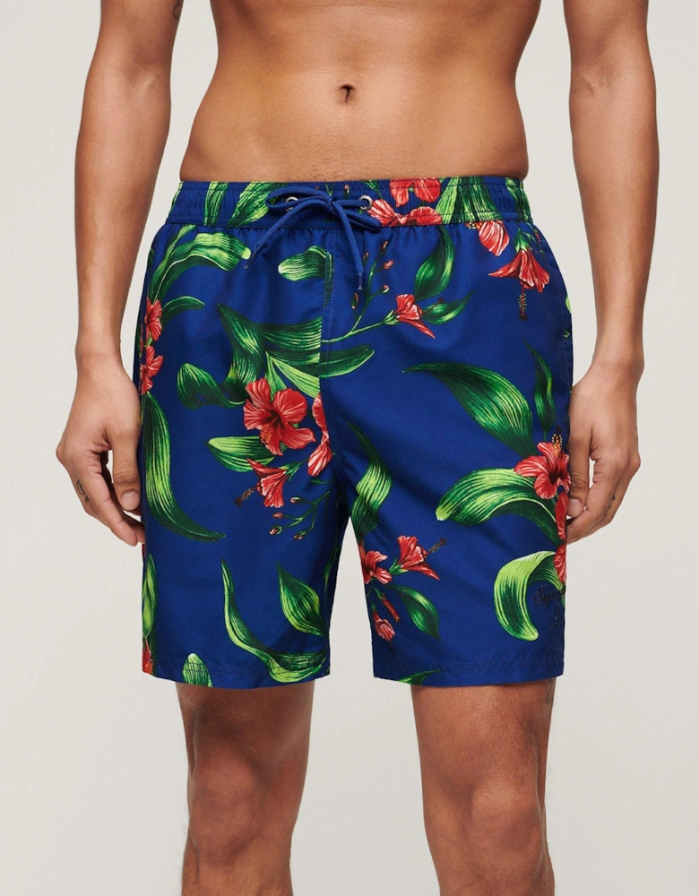 Hawaiian Print 17" Swim Shorts - Blue