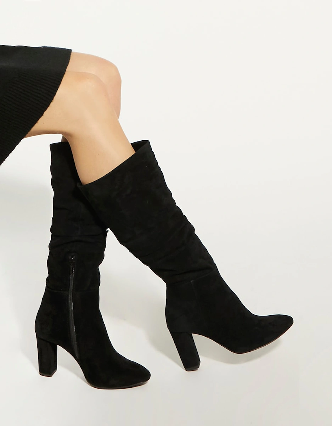 Ladies Stigma - Ruched Block-Heeled Knee-High Boots