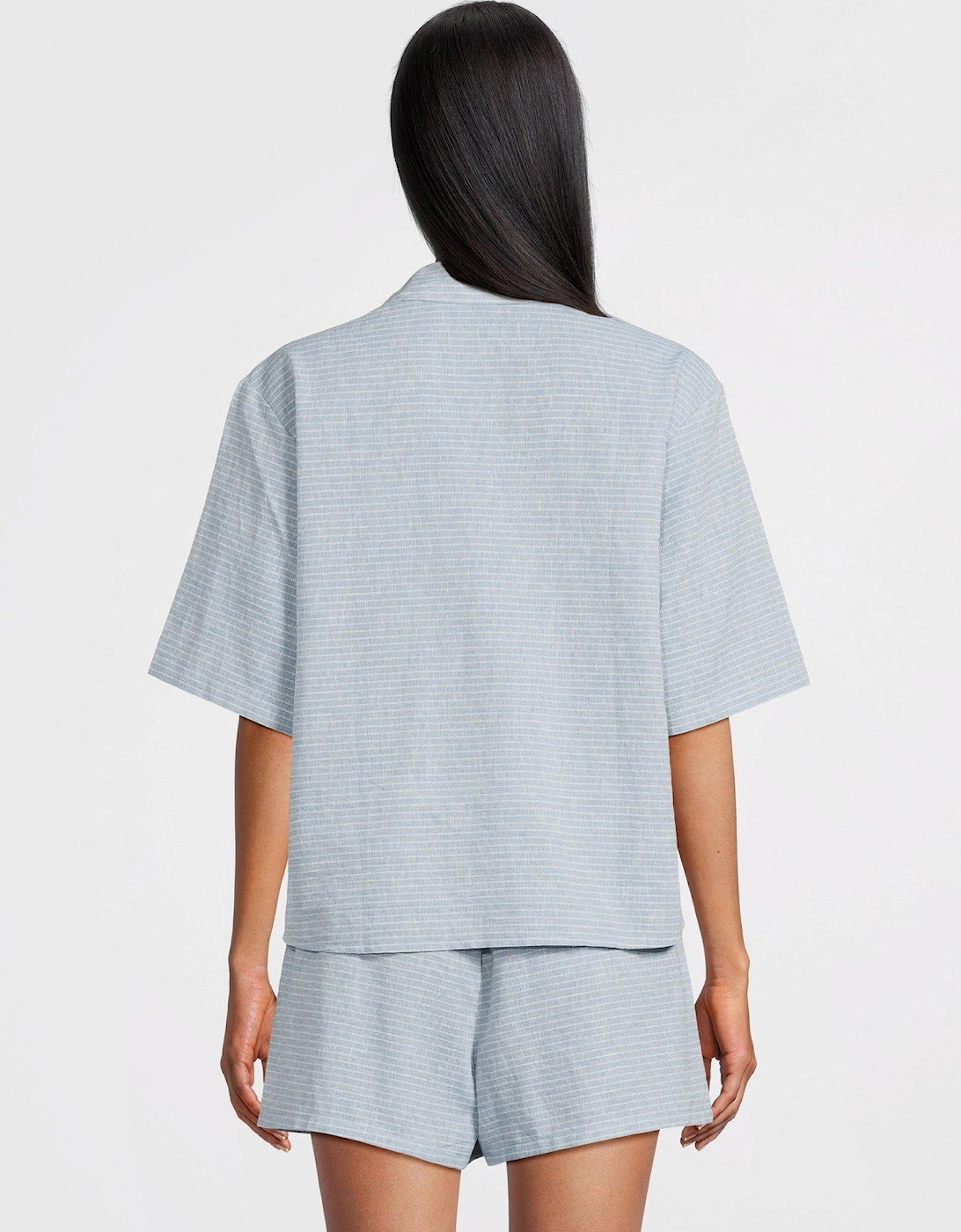 Short Sleeve Linen Pyjama Set - Blue