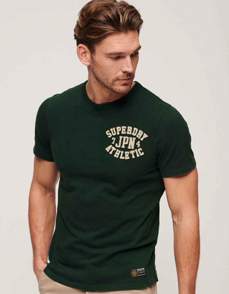 Vintage Athletic Chest Short Sleeve T-Shirt - Dark Green