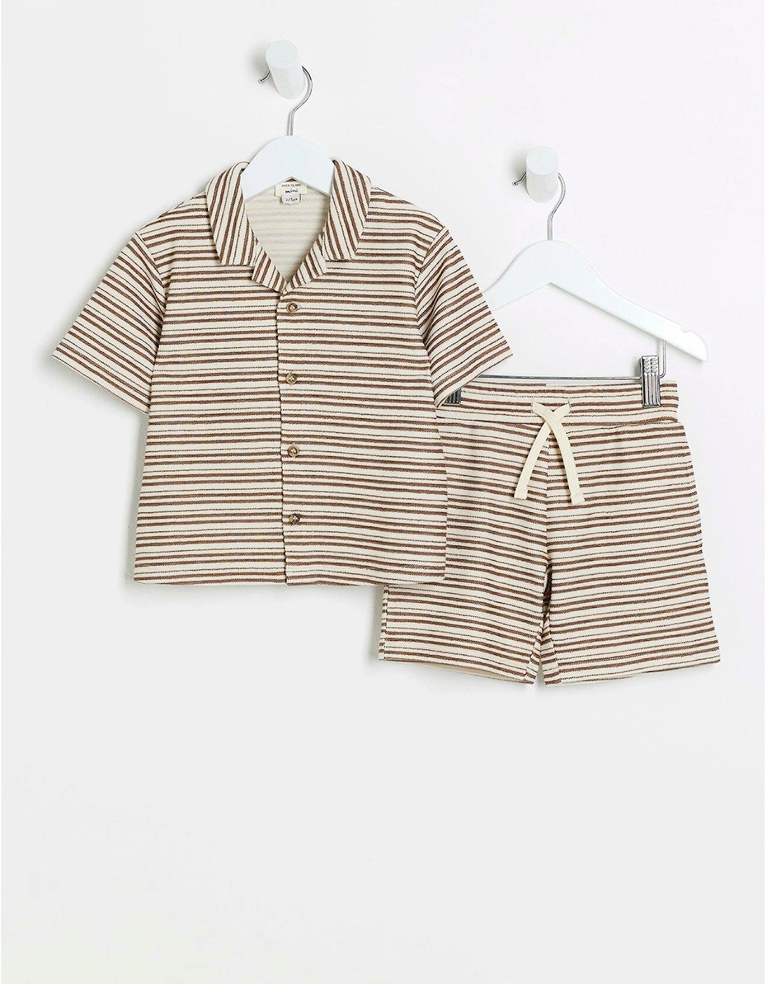 Mini Boys Textured Stripe Polo Set - Cream, 2 of 1