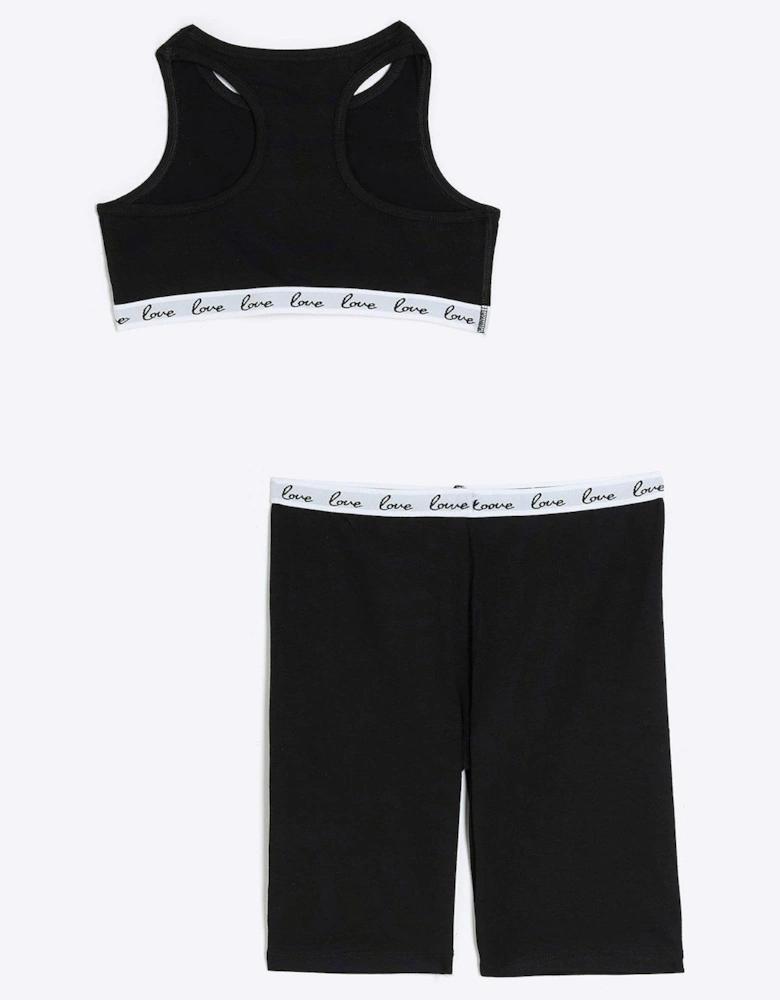 Girls Crop Top and Cycling Shorts Set - Black