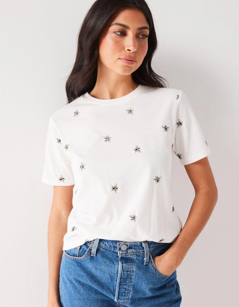 Bee Embroidery T-Shirts - White