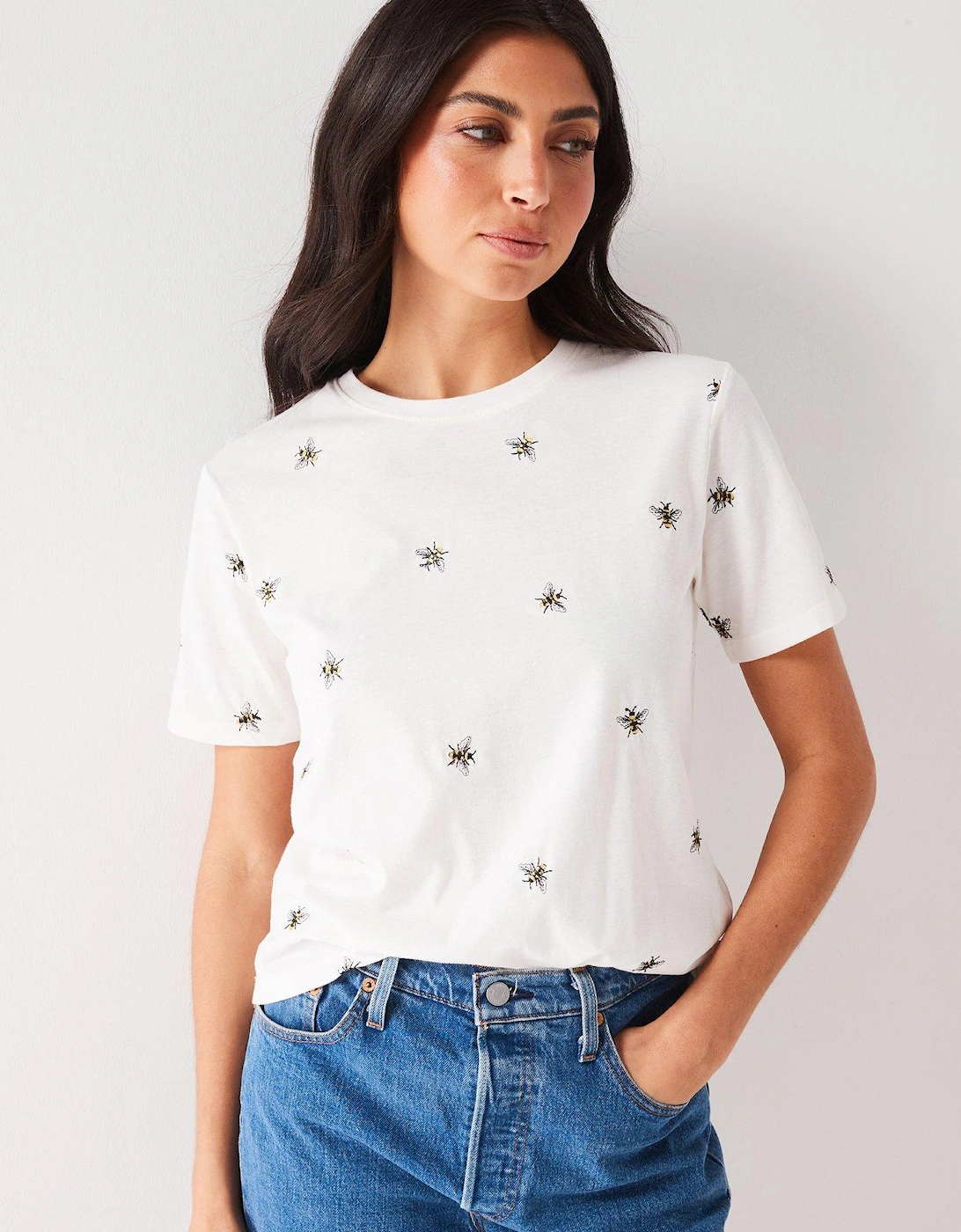 Bee Embroidery T-Shirts - White, 2 of 1