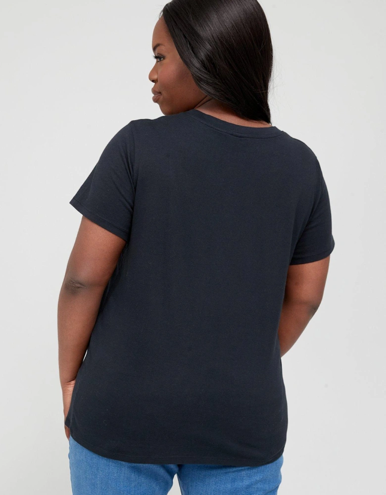 Plus V Neck T-Shirt - Caviar - Black