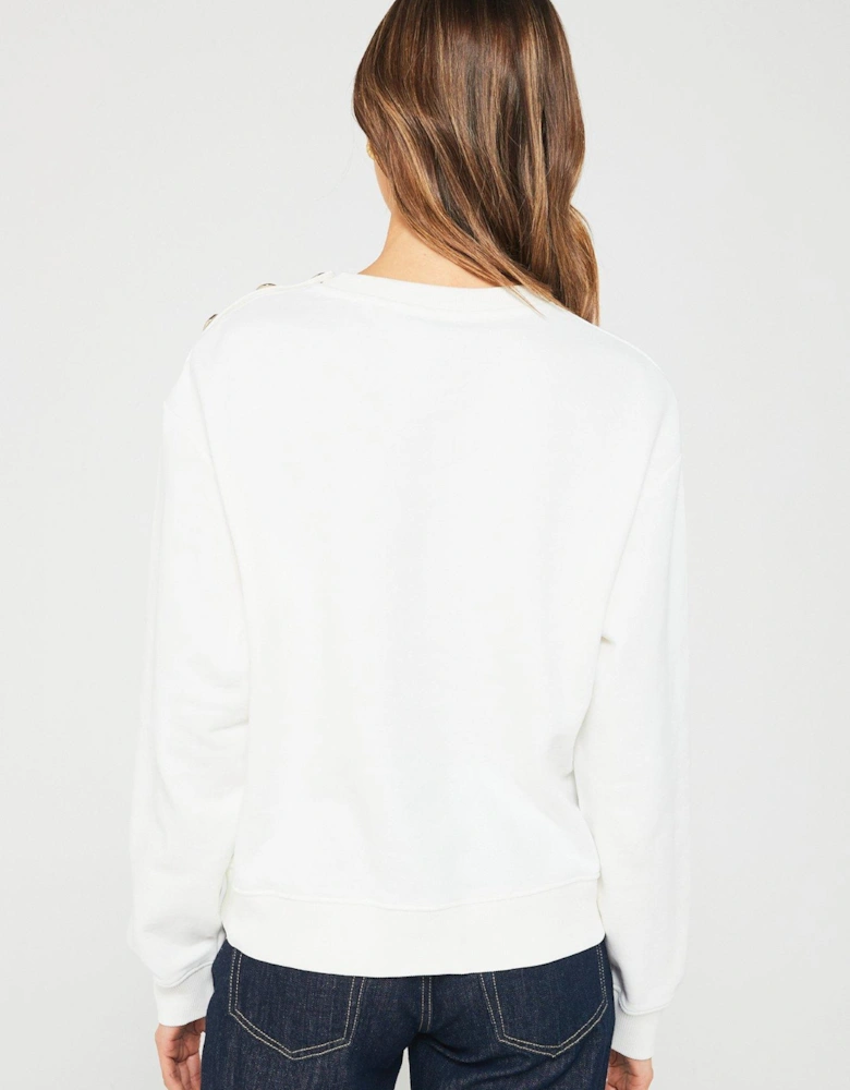 Button Shoulder Sweatshirt - Cream