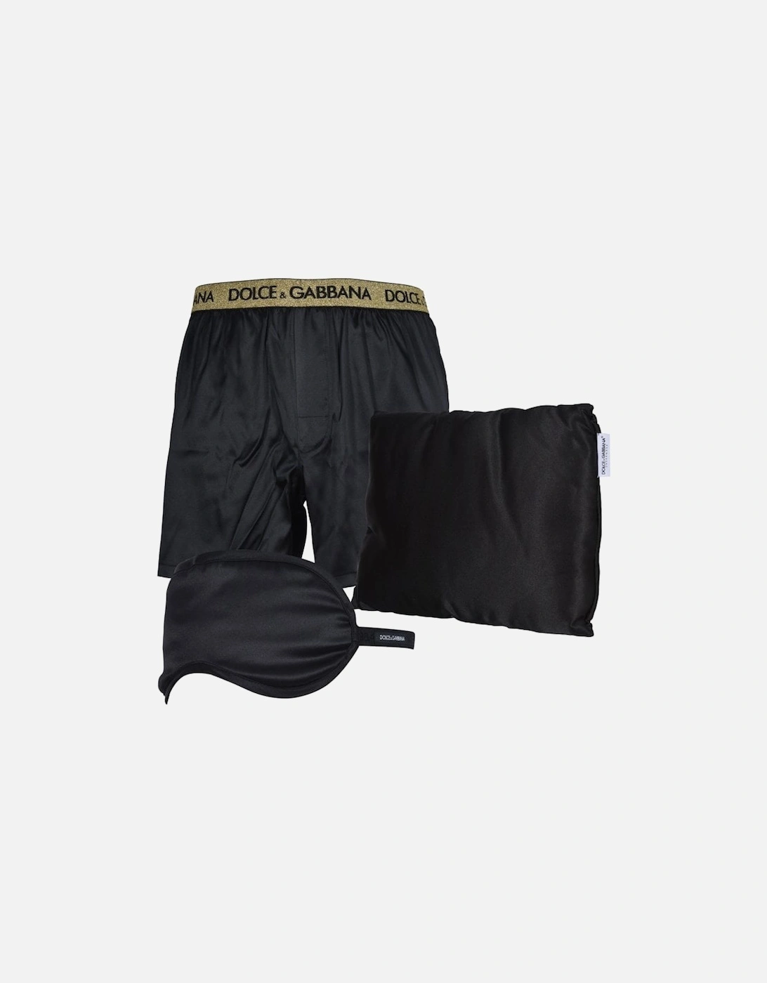 Magnificent Logo Silk Boxer Shorts Gift Set w/eye mask, Black/gold