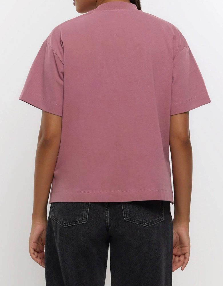 High Neck Jersey Tee - Pink