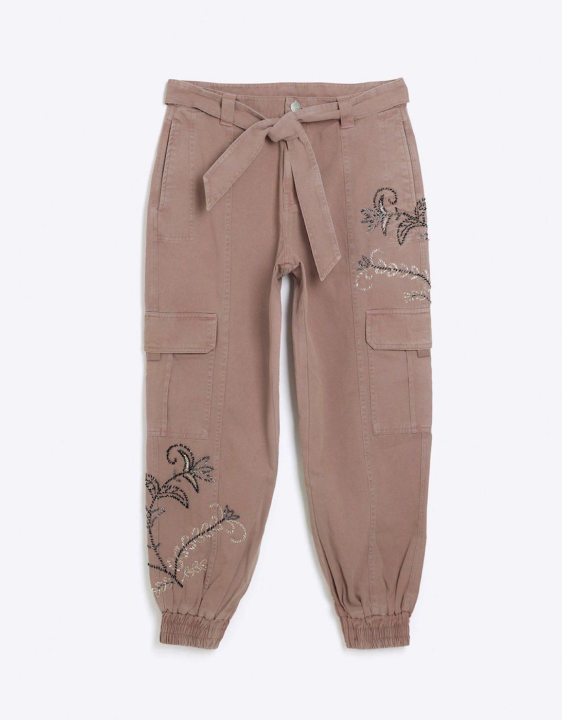 Cuff Denim Cargo Trousers - Pink
