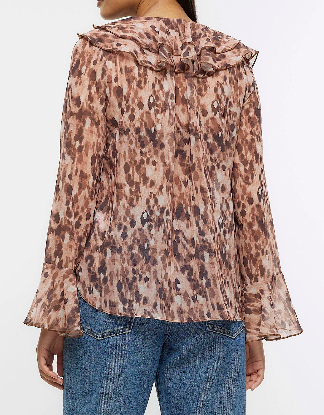 Chiffon Frill Blouse - Dark Brown