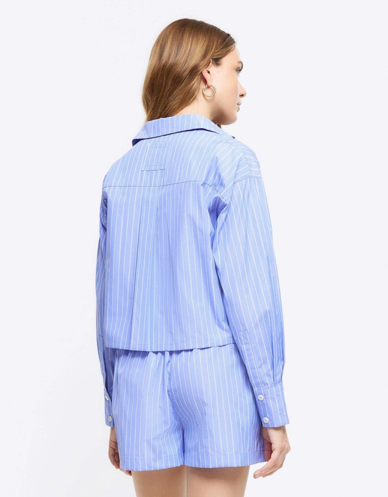 Cropped Poplin Stripe Shirt - Blue