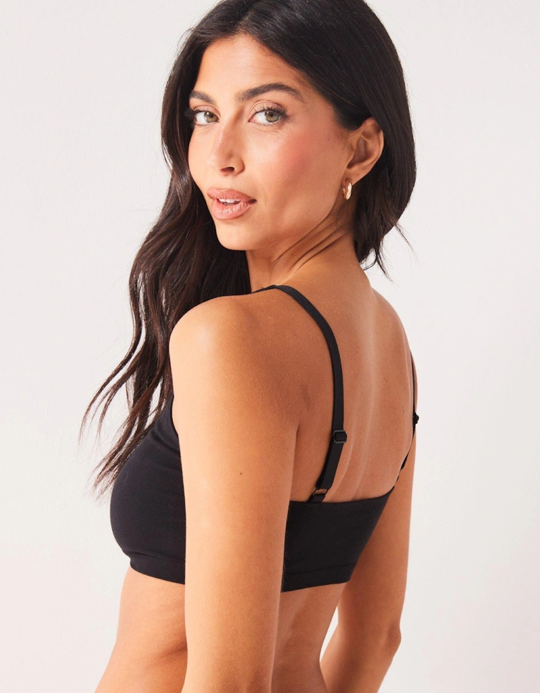Seamless Bralette With Built Up Straps - Black
