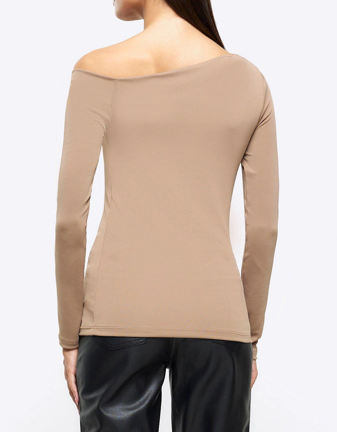 Fitted Off Shoulder Top - Brown